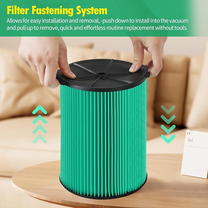 2-Pack VF6000 Filter Compatible with Ridgid Shop Vac,Compatible with Ridgid 5-20 Gallon Wet/Dry Vacuums,5-Layer Pleated Paper Vacuum Filter Replacement