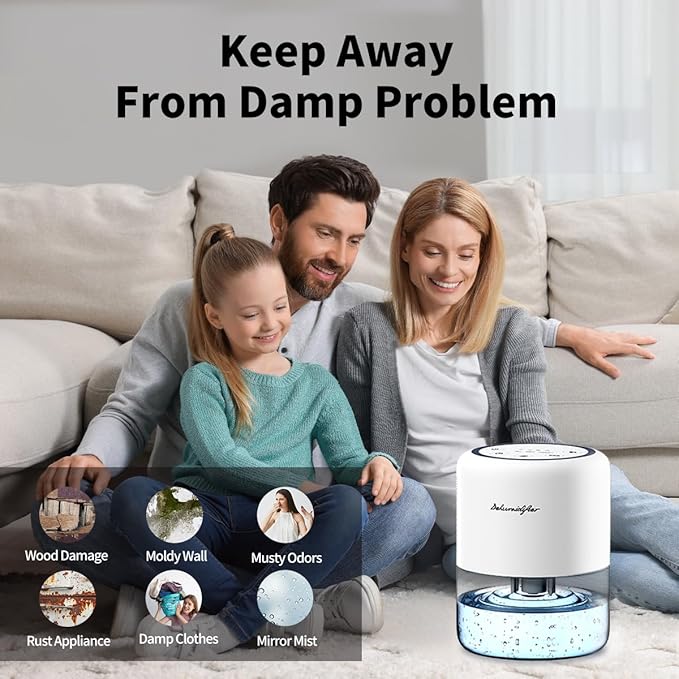 44oz(1.3L) Small Dehumidifier for Home, Auto-Off Quiet Portable Dehumidifier with 3 Modes, 10 Color Lights, 4 Timer Settings for Bedroom Bathroom Closet (215 sq.ft)