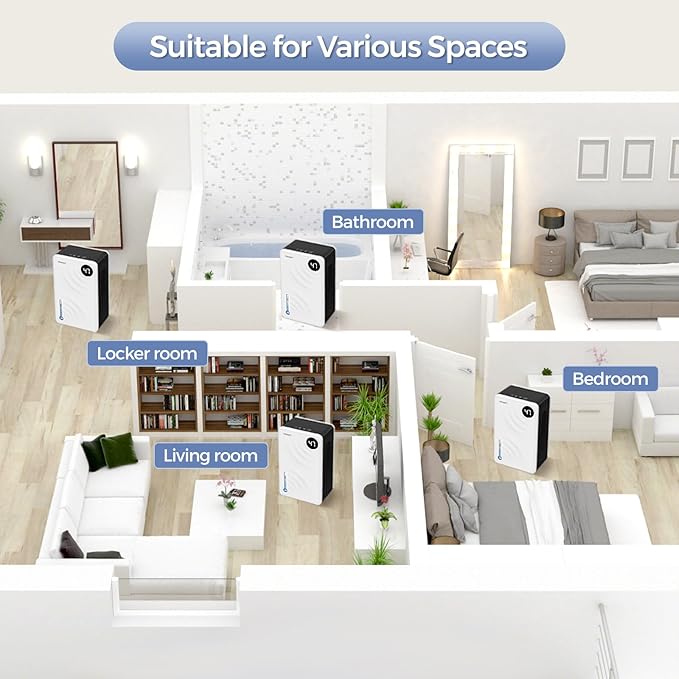 Dehumidifier, Dehumidifiers for Home (1000 sq.ft), 98 OZ Dehumidifier for Basement Bathroom Bedroom, Auto Shut Off Dehumidifiers, Timer Setting, Digital Display, Drain Hose, 7 Colors Light, White