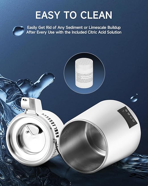 CO-Z 1.1 Gallon Water Distiller, 4L Distilled Water Machine with Timer & Reservation, 750W Distilled Water Maker for Drinking Water Purification, Countertop Water Distiller for Home Office Travel More