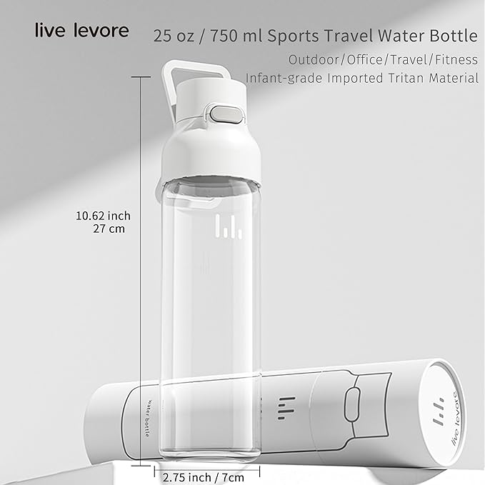 750ml Leak Proof Water Bottle with Flip Top Lid, BPA-Free USA Tritan Drink Bottle, Dishwasher Safe for Office, Outdoor & Daily Use (White, 1 Pack)