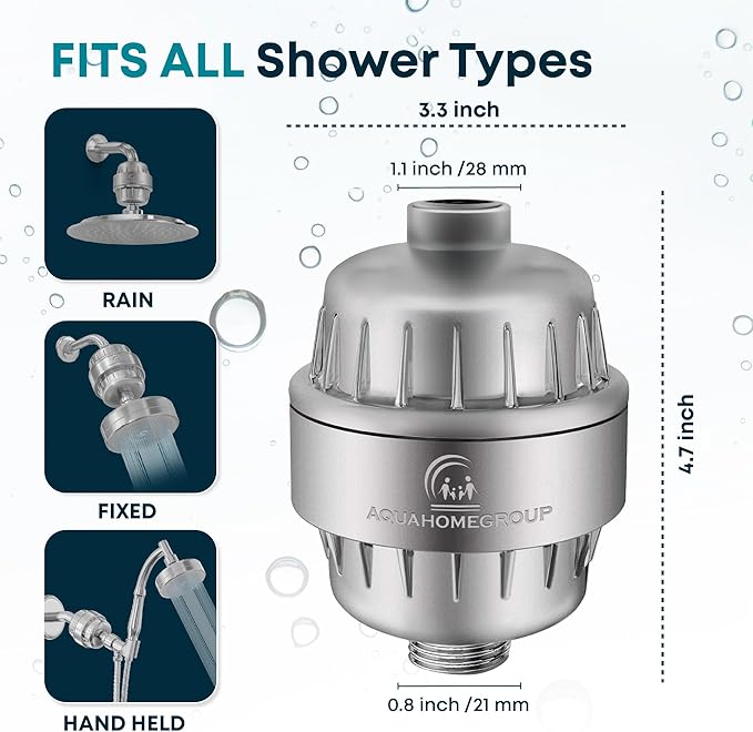 AquaHomeGroup 20 Stage Shower Head Filter with Vitamin C E A for Hard Water - High Output Water Filters to Remove Chlorine and Fluoride - 2 Cartridges Included - Consistent Flow Showerhead Filter