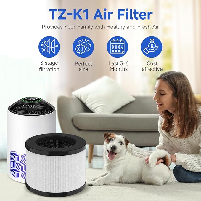 SAKEGDY TZ-K1 Replacement Filter Compatible with ToLife TZ-K1 Air Clean Purifier, AROEVE MK01 MK06 / Kloudi DH-JH01/FreAire KN-6391RGB,3-in-1 H13 HEPA Filter for Smoke Pollen Dander, 2 Pack (White)