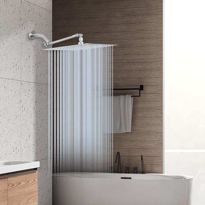 HarJue High Pressure Large Stainless Steel Square Rain ShowerHead With Shower Arm Waterfall Full Body Coverage Easy to Clean and Install (12 Inch With Arm, Brushed Nickel)