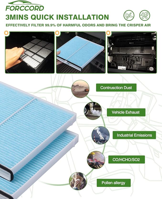 Cabin & Engine Air Filter Fit for Mazda 3 2014-2018 2.0L / Mazda 3 2014-2018 2.5L Activated Carbon Cabin Filter Replacement CF11811 CA11259 Car Accessories