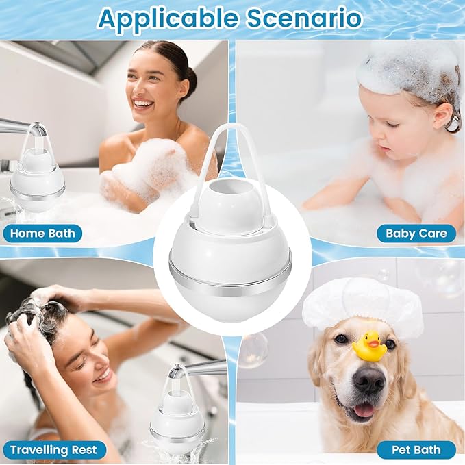 Bath Filter for Tub,Bath Water Filter for Softer Hair&Skin, 8 Stage Filtration bathtub water filter 2,500 Gallons Capacity, 6 Dimensional effect,BPA Free Easy to Install for Home, Hotels&Spa(White)