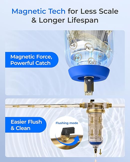 Waterdrop Mega Spin Down Sediment Filter, Upgraded Reusable Backwash Whole House Water Filter System for City/Well Water, 500 Micron+200 Micron,1" MNPT + 3/4“FNPT, BPA Free