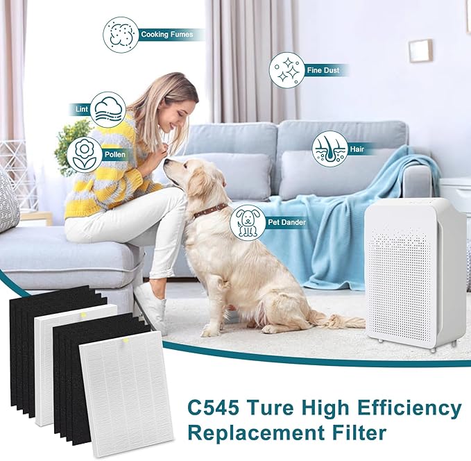 C545 True High Efficiency Replacement Filter S Compatible with Winix C545 Replacement for Winix S Filter Part 1712-0096-00 and 2522-0058-00, 2 x True Filter + 8 x Activated Carbon Pre-Filter