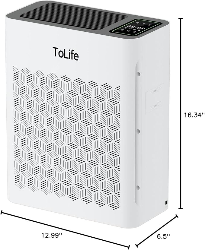 Tolife Powerful Air Purifiers for Home Large Room Up to 2000 Ft²Pets with Washable Filter, Sleep Mode, Timer, HEPA Filter Pet Air Purifier for Bedroom,White