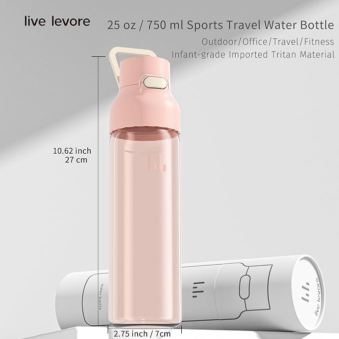 750ml Leak Proof Water Bottle with Flip Top Lid, BPA-Free USA Tritan Drink Bottle, Dishwasher Safe for Office, Outdoor & Daily Use (Coral Blush, 1 Pack)