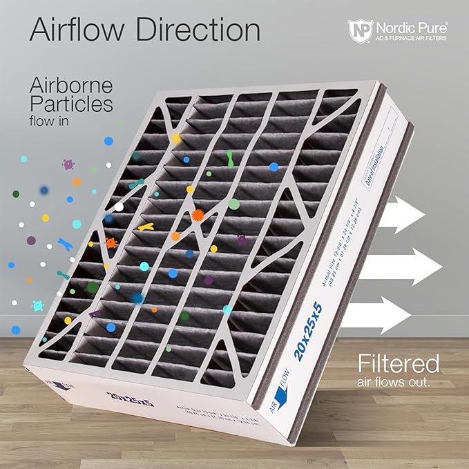 Nordic Pure 20x25x5 (19_3/4 x 24_1/4 x 4_7/8) Air Bear AC Filter Replacement MERV 10 Plus Carbon 4 Pack