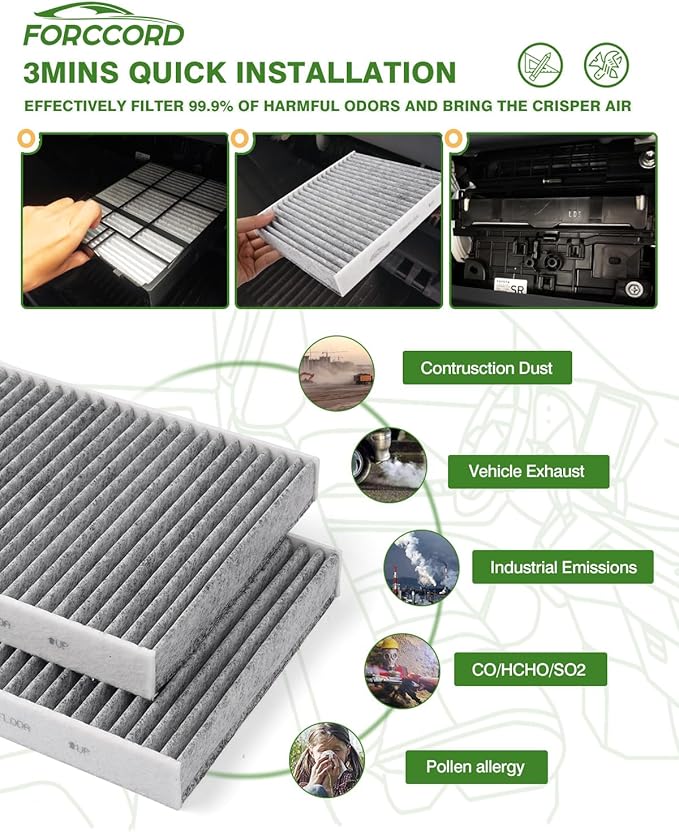 2-Pack HEPA Cabin Air Filter Fits for BMW 328i 2012-2016, 328i xDrive/ 428i 2014-2016, 320i/ 320i xDrive 2013-2018 Activated Carbon Cabin Filter Replacement CF11472 Car Accessories