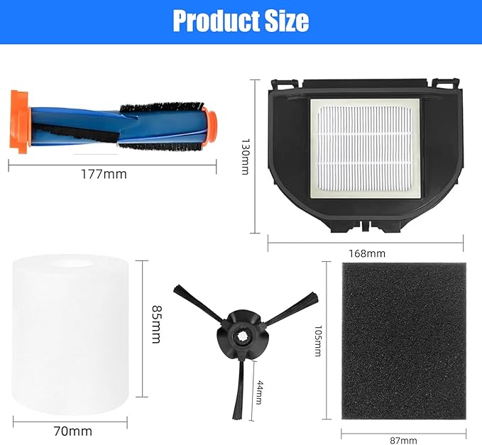 RV2310AE Replacement Parts for Shark AV2310AE/RV2320S/RV2300S/UR2350AE/UR2360S Matrix Robot Vacuum Cleaner,1 Main Brush Roller, 6 Side Brushes, 2 HEPA Filters, 2 Foam Filters(Not for RV2300/RV2310)