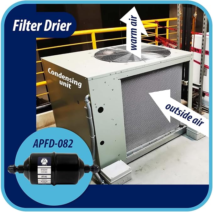 Appli Parts APFD-082 1/4 in Liquid Line Refrigerant AC Filter Drier hvac Refrigeration 082 SAE Flare connection universal unidirectional 6in long 2-1/4 in wide
