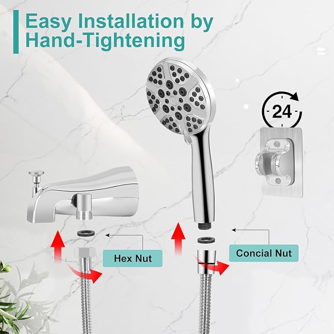 Tub Spout with Diverter, High Pressure 8 Settings Hand Held Shower head, Metal Bathtub Faucet with Sprayer Chrome