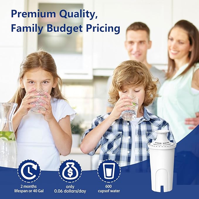 Replacement for Brita® Water Filter, Pitchers and Dispensers, Classic 35557, OB03, Mavea® 107007, Reduces Chlorine, Last Up to 2 Months (3 Pack)