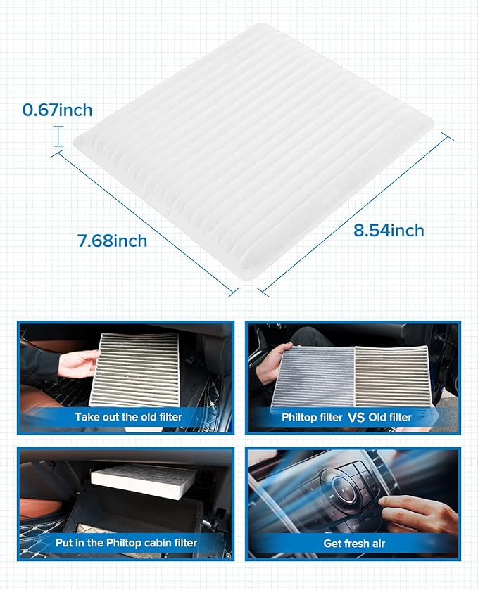 PHILTOP ACF055 (CF10139) Cabin Air Filter, Replacement for TC (2005-2010), XA (2004-2006), XB (2004-2006), Echo (2000-2005), RAV4 (2001-2005)