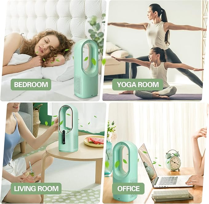 CONBOLA Desk Fan Portable, Battery Operated,Quiet Desktop Fan Bladeless with 3 Cooling Speeds, 11.8 Inch Touch Control Personal Fan for Bedroom, Office, Home, Outdoor (Green)