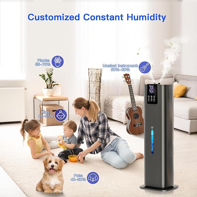 Smart Humidifiers Large Room Bedroom Home, 2.11Gal(8L) Quiet Top Fill Cool Mist Humidifier, Smart App & Remote Control, 3 Speed Humidifier with 360° Nozzle, Humidity Setting for Baby Office(Gray)