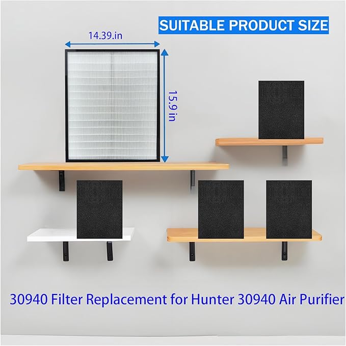 30940 Filter Replacement for Hunter 30940 Air Purifier, Models: 30210/30214/30215/30216/30225/30244/30245/30260/30398/30400/30401/30402/30525/36260/36395/37225, 1 Filter + 4 Prefilter