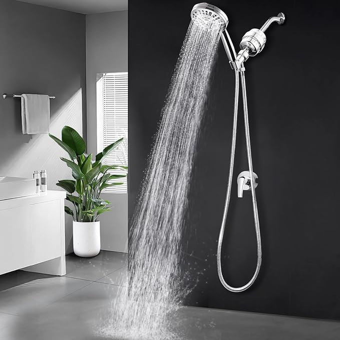 Filtered Shower Head Combo, Includes 20 Stage Shower Filter Head, High Pressure Handheld Spray Showerhead, 79" Extra Long Hose, Shower Arm Mount Holder, for Hard Well Water Chlorine, Chrome (HSF80)