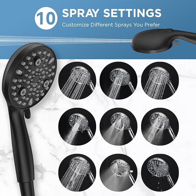 Dual Handheld Shower Head Combo, 2-in-1 Rain Shower Heads System 8 Inch Rainfall Shower Head and 10 Modes High Pressure Hand Held Showerhead with Built-in Power Wash