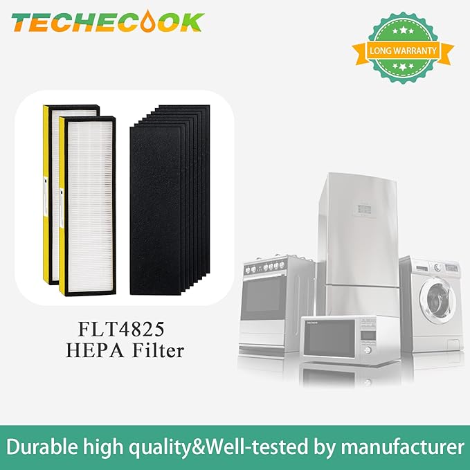 FLT4825 HEPA Filter B Replacement with G-Guardian Air Purifier AC4825 AC4825E AC4300 AC4800 AC4900 AC4850 AC4825DLX AP2200 by Techecook - 2 x True H13 HEPA Filters, 8 x Activated Carbon Pre-Filter