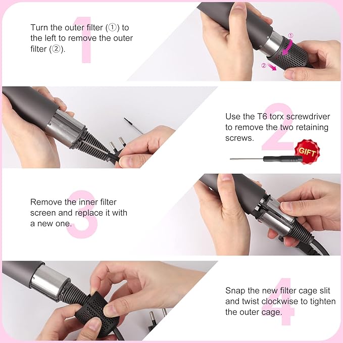 Hair Dryer Inner Filter + Outer Filter Cage Replacement for Dyson HD01 HD03 HD08 Models, Black