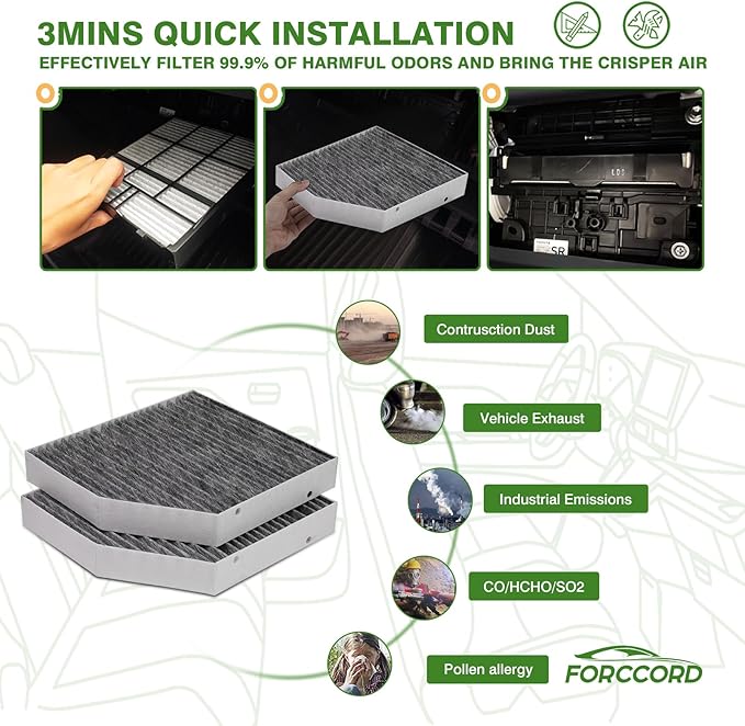 2-PACK HEPA Cabin Air Filter Fits for Mercedes-Benz C300, C400, E300, E400, E450, GLC300, GLC350e, C43 AMG, C63 AMG, G550, CLS450, E63 AMG, G63 AMG Activated Carbon Replacement 2058350147