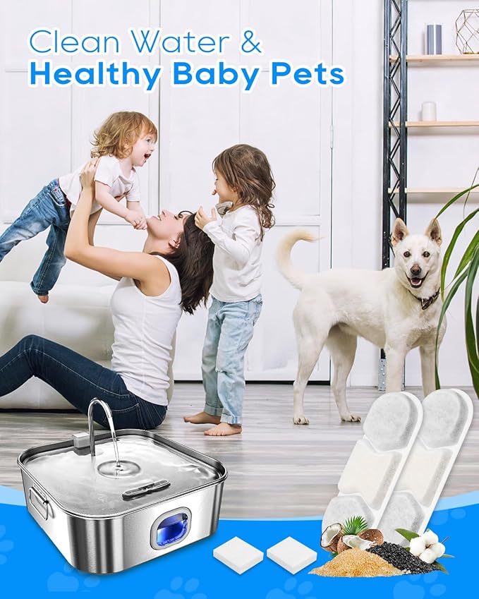 12 Pack Replacement Filter & 12 Pre- Sponges Dog Water Fountain Filters Fit for WF120 Large Dog Water Bowl Dispenser 410oz/3.2Gal/12L Automatic Pet Fountain Water Dispenser Stainless Steel