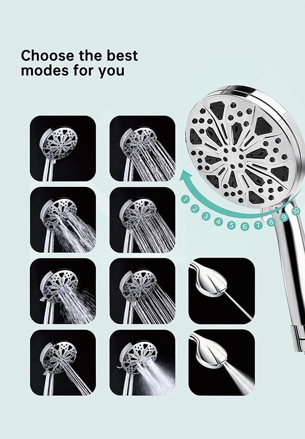 Rain Shower Head with Handheld High Pressure rainfall Shower Heads with Handheld Spray Combo Adjustable one-piece stand daul shower head Built-in Magnetic Docking and Power Jets