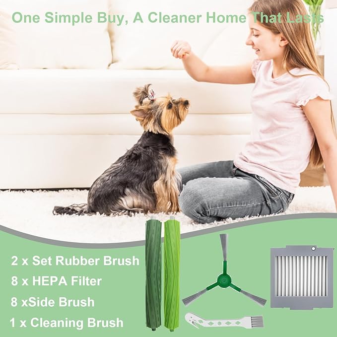 Replacement Part Kit for iRobot Roomba max 705 vac/Plus 504 Vac Vacuum Cleaner, 2 Rubber Brush 8 Filter 8 Side Brushes