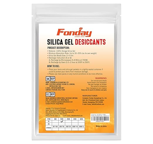 1 Gram 1000 Packets Fonday Food Grade Silica Gel Desiccants Packs Moisture Absorbers Dehumidifier