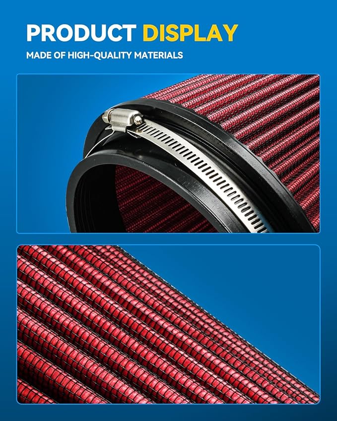 PHILTOP Universal Clamp-On Air Intake Filter, High Performance, Premium, Washable, Replacement Air Filter: High Flow Air Filter 6" 152 mm Inlet Short Truck(6" Tall)