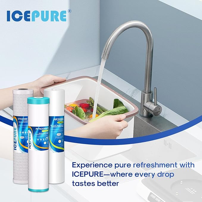 ICEPURE 3-Stage 4.5" x 20" Whole House Water Filter Cartridge Kit, 5 Micron Sediment, GAC, and Activated Carbon Block Filter Raplacement for DB20P, EP20-BB, PACK of 1