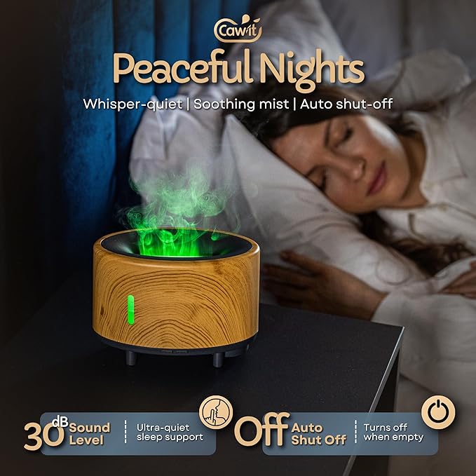 Portable Humidifier & Diffuser with Colored Flames – Bluetooth Speaker & Aromatherapy | Small Warm Mist Humidifier - Essential Oil Scent Diffuser & Air Freshener for Home, Bedroom, Office & Travel