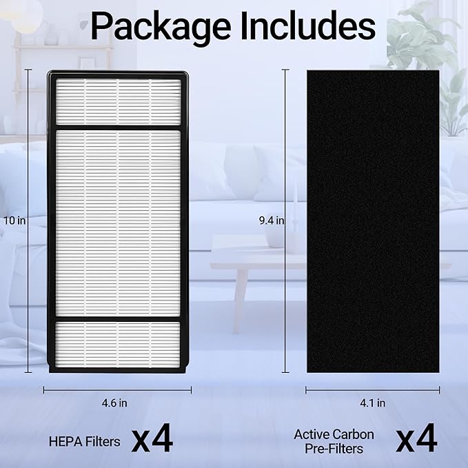4 Pack HRF-H1 HRF-H2 True HEPA Replacement Filter H Compatible with Honeywell HPA050 HPA150 HPA060 HPA160 HHT055 HHT155 with 4 Pack HRF-B1 Activated Carbon Pre-Filters