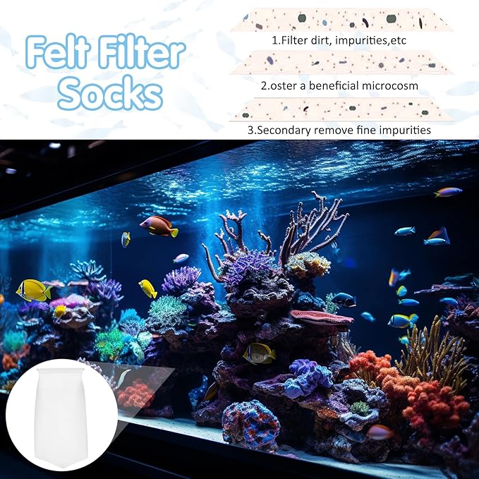 7 Inch Rectangle Filter Sock, 4 Pcs Saltwater Aquarium Filter Bags 300 μm Aquarium Filter Accessories for Saltwater Freshwater Fish Tank Filter