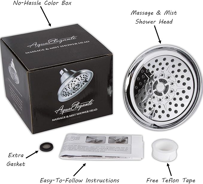 Massaging Shower Head High Pressure - Multi-Function, Massage Rainfall Showerhead With Boosting Mist For Low Flow Showers & Adjustable Water Saving Nozzle, 2.5 GPM - Chrome