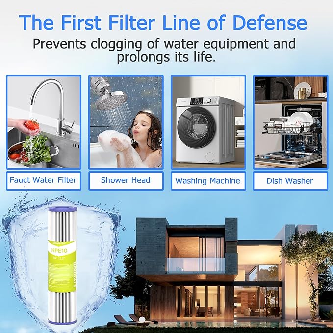5 Micron Whole House Water Filter Cartridge, Pleated Sediment Filters for Well Water, Universal Replacement for Any 10 inch RO Unit - 10" x 2.5" Cartridges - Pack of 6