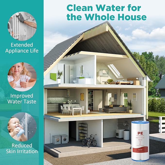 SimPure 10"x4.5" Pleated Sediment Water Filter, 20 Micron Whole House Water Filter Cartridge for Well Water Compatible with FXHSC, ECP20-BB, R50-BBSA, CB1-SED10-BB (4 Pack)
