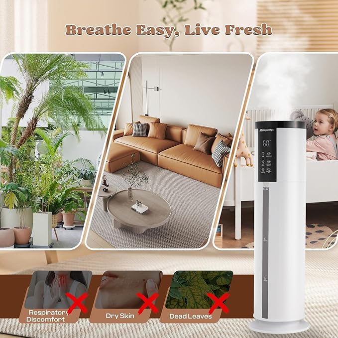 Moongiantgo 12L/3.17Gal Humidifiers for Large Room 500 sq.ft, 350ML/H Mist Output Cool Mist Humidifier with 4 Mist Modes&24H Timer, Quiet Humidifier with Aromatic Diffusion for Home Bedroom Baby Plant