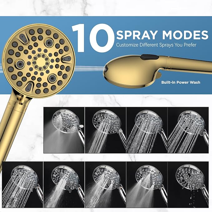 Dual Filtered Rain Shower Head Combo, High Pressure Handheld Shower Head with Adjustable Bar - Rainfall Shower Head And Showerhead with Filter for Hard Water - Removes Chlorine(Gold)