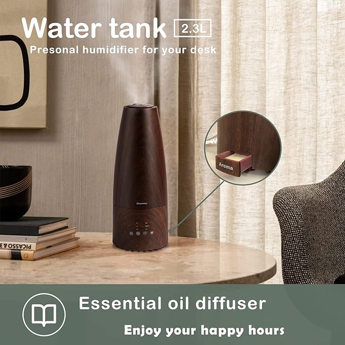 Cool Mist Humidifier,Elecameier Air humidifier for Home/Bedroom with Remote Control 2.3L Smart Air Humidifier for Desk/Office/Bedroom 25dB Whisper Quiet with Auto Shut off dark wood