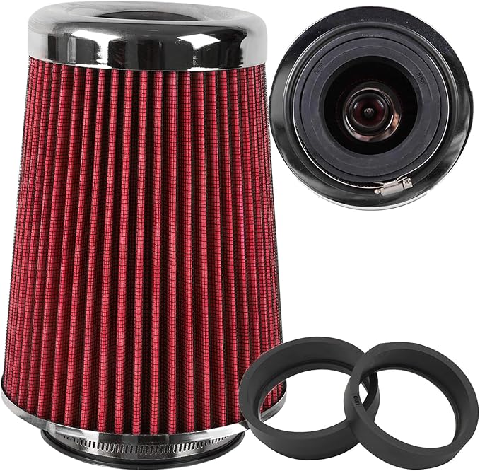 4-Inch Cold Air Intake Filter - Washable, High Performance, 3" or 3-1/2" or 4" Clamp-On Replacement Air Filter Red (8" Tall)