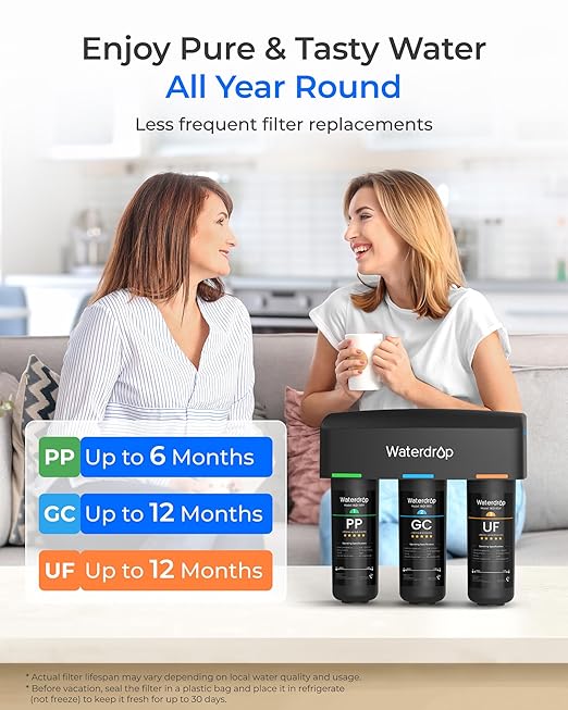 Waterdrop TSB-UF 0.01 μm Ultra Filtration Under Sink Water Filter System, 9 Layer Under Sink Water Filtration System, Reduces Chlorine, Fluoride, Taste and Odor, with A Separate Faucet, Quick Change