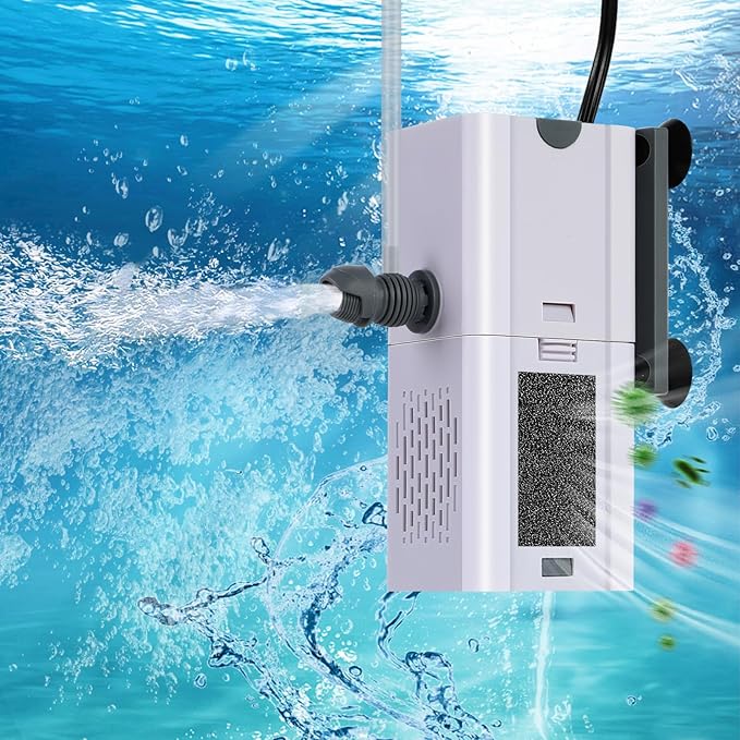 132 GPH 4-in-1 Aquarium Filter, 10-40 Gallon Fish Tank Filters Filtration and Oxygenation, Filter for Fish Tank with Biochemical Cotton, Ceramic Beads, Multi-Functional Turtle Tank Filter(7 W)