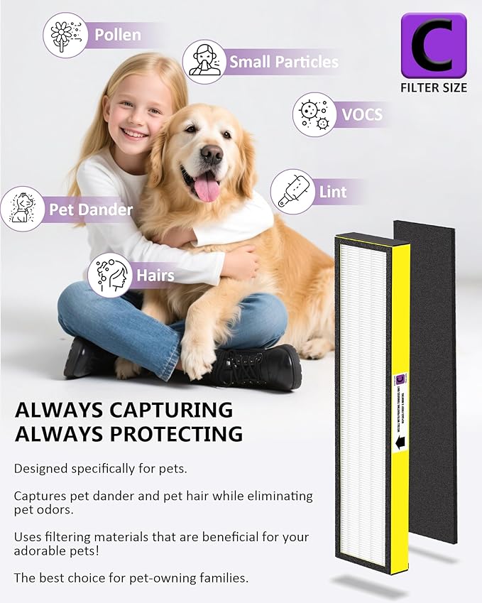 3 Pack FLT5000 True Hepa Replacement Filter C for G-Guardian Purifiers: AC5000, AC5000E, AC5250PT, AC5350B, AC5350BCA, AC5350W, AC5300B, CDAP5500B, AP2800CA, 3 True HEPA Filter and 6 Carbon Pre-Filter