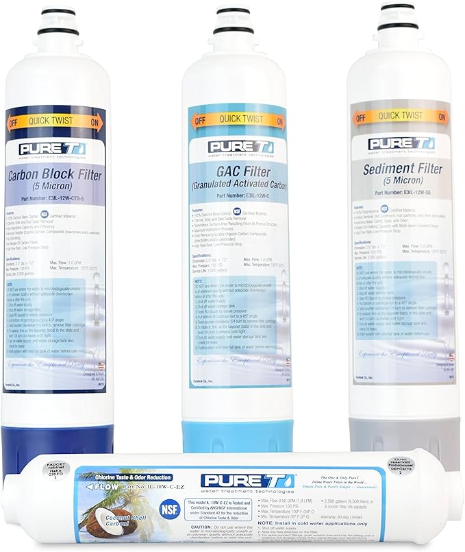 IPW Industries Inc. - Reverse Osmosis Filter Replacement Set - 4-Stage RO Water Filters - Sediment, Carbon Block, and Coconut Shell - EZ-COMPACT-SET 4