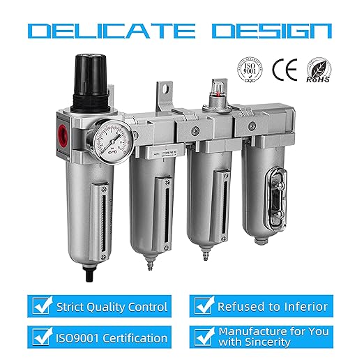NANPU 3/4" NPT Industrial Grade 4 Stage Air Drying System - Double Particulate Filters, Coalescing Filter, Desiccant Dryer & Air Regulator, Metal Bowl, Auto Drain, for Paint Spray& Plasma Cutter